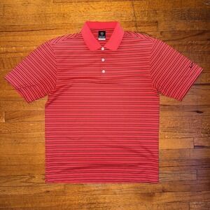 Nike Dri fit Golf Performance Casual‎ Stripe Polo Orange Top Size Medium
